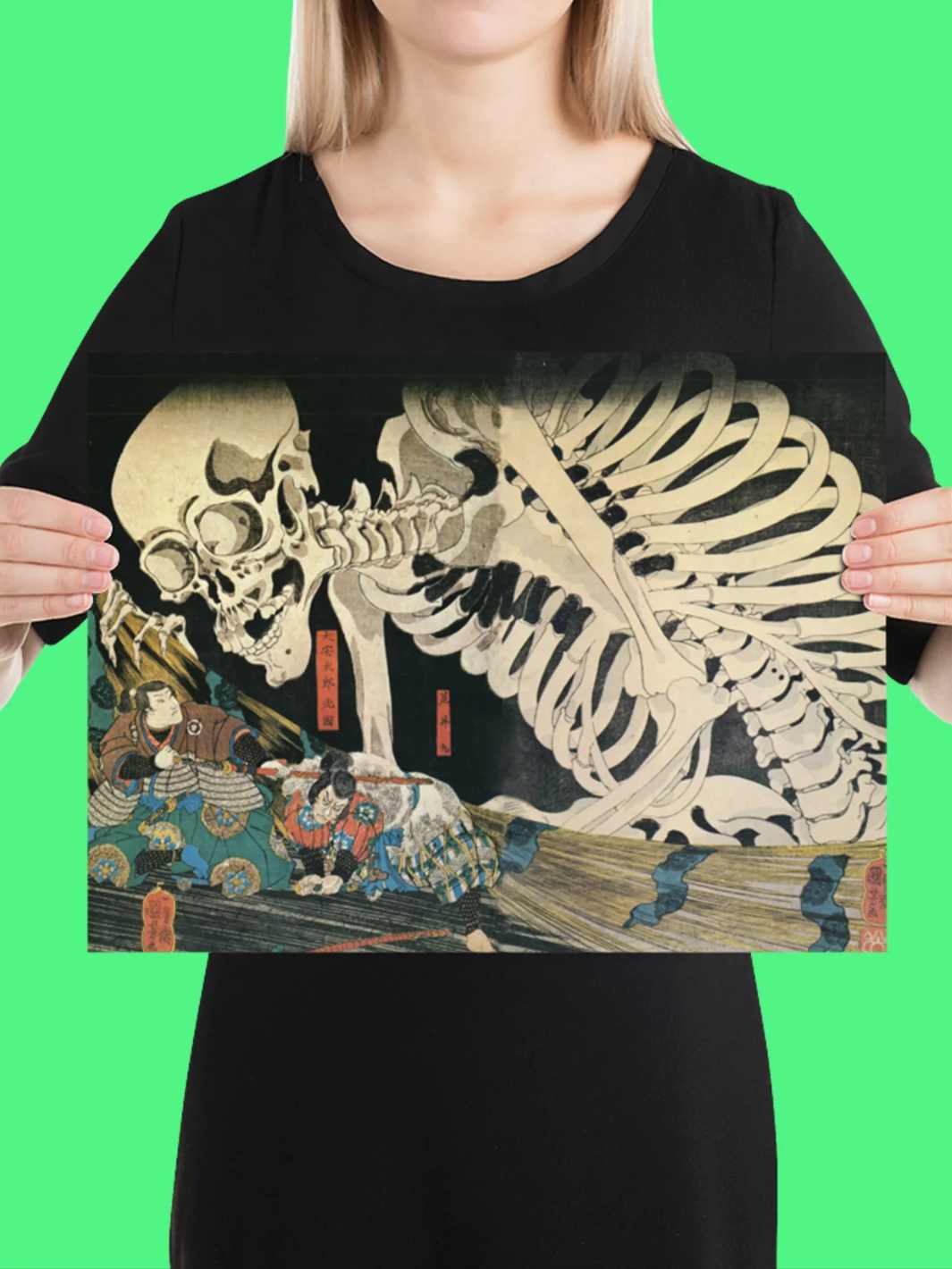 Japanese Ukiyoe Kuniyoshi Samurai Skull Poster