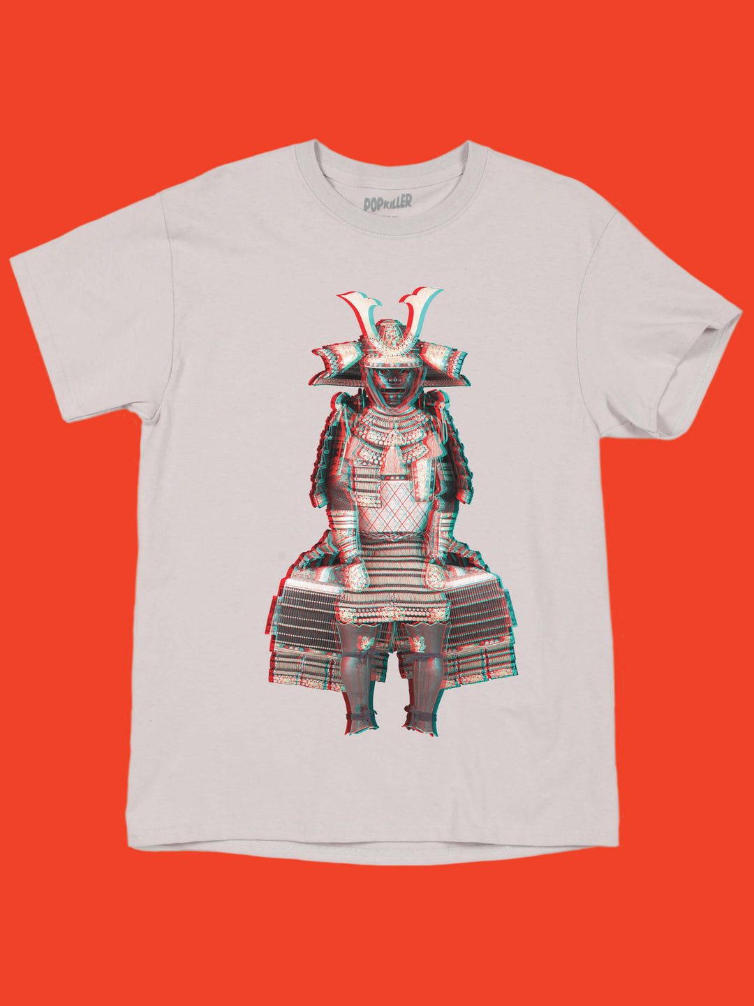 Grey graphic tee with samurai armor by Los Angeles brand Popkiller.