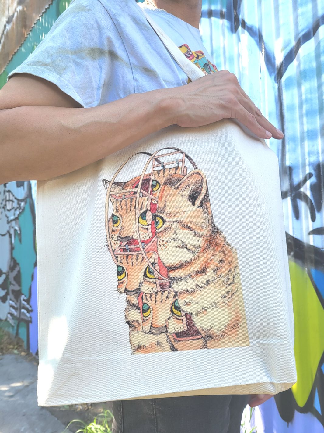 Popkiller Artist Series Shintaro Kago Cat Ferris Wheel Tote Bag