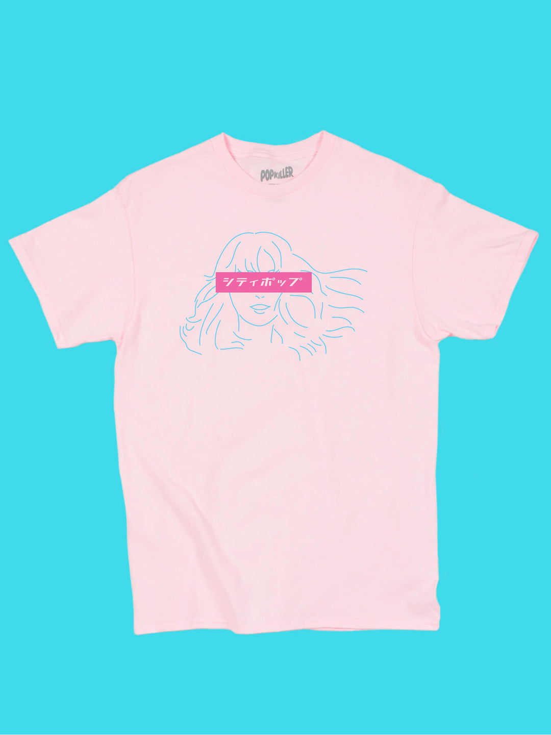 A pink graphic tee with an illustration of Plastic Love Mariya Takeuchi on it.