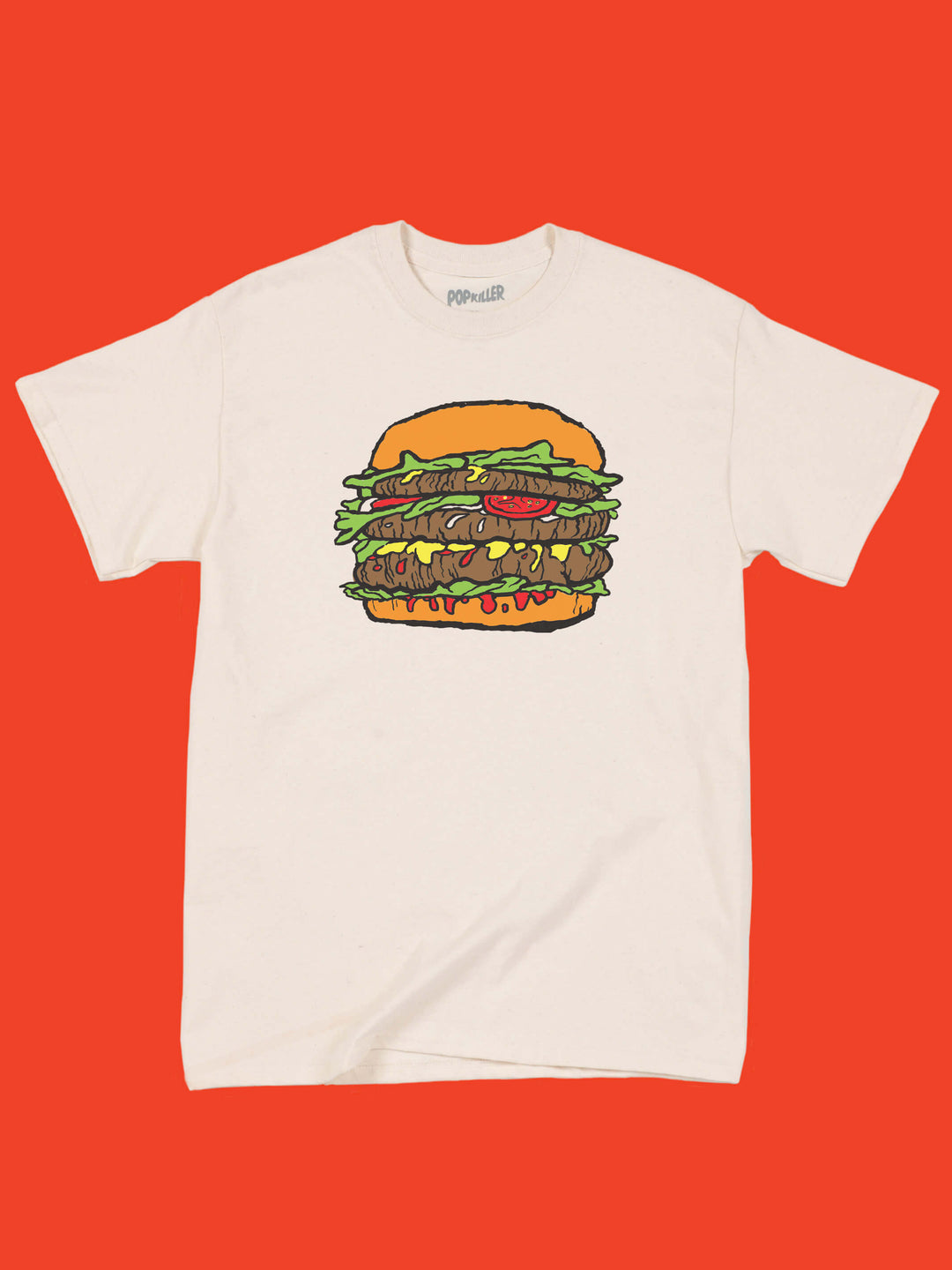 Cartoon hamburger pop art graphic t-shirt.