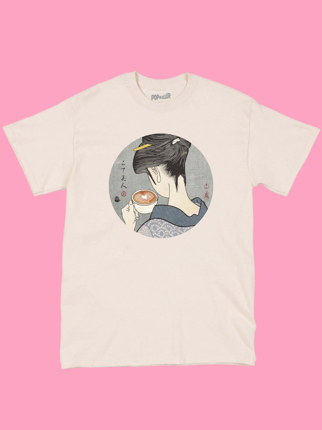 Latte heart geisha graphic t-shirt.