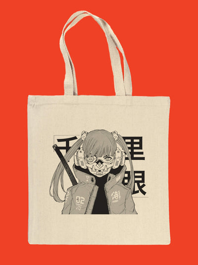 Anime cyberpunk samurai girl tote bag.
