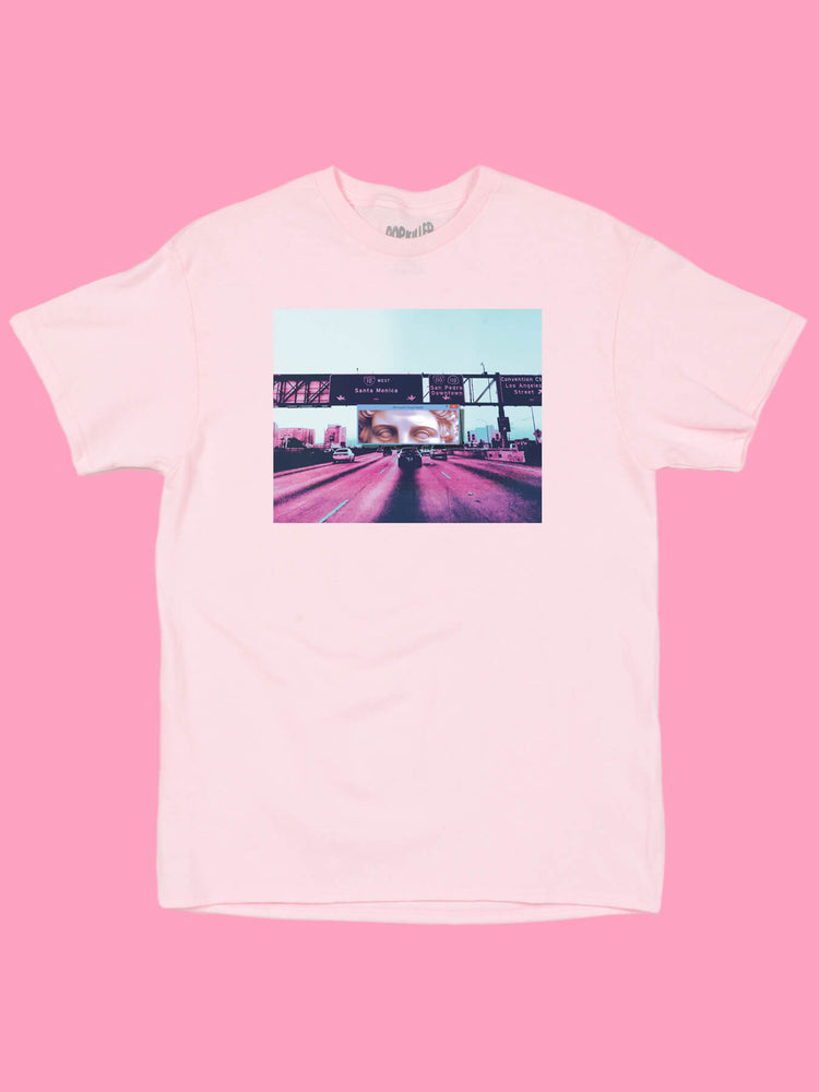 Cyberpunk Hollywood highway pink graphic tee.