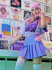 Kawaii model wearing a lavender aesthetic t-shirt.