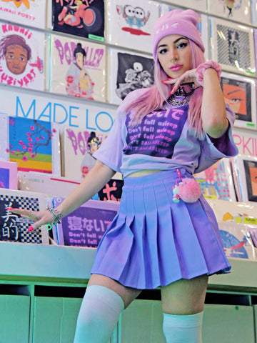 Kawaii model wearing a lavender aesthetic t-shirt.