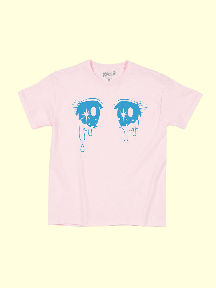 A pastel pink anime eyes t-shirt.