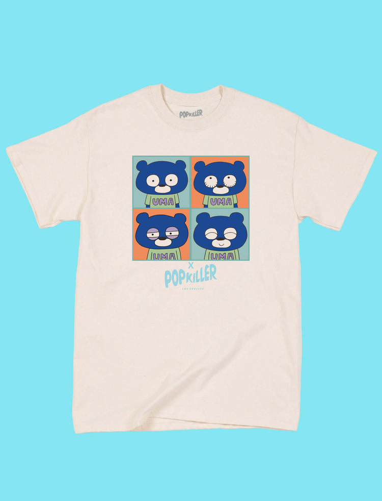 Beige t-shirt with a funny Japanese bear mascot on it.