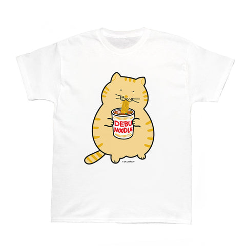Kawaii kitty eating ramen graphic t-shirt.