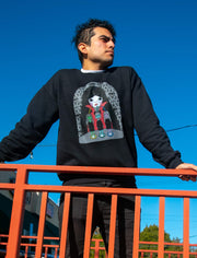 Model wearing kawaii goth vampire sweatshirt.