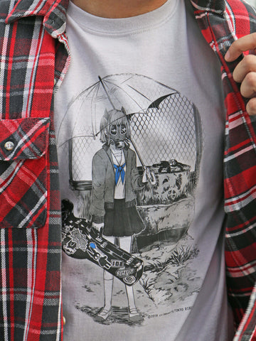 Anime gas mask schoolgirl t-shirt.