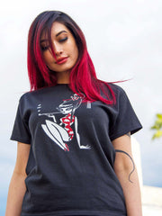 Goth cartoon Chinese girl graphic t-shirt.