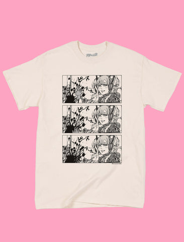 Cyberpunk anime cat girl graphic t-shirt.