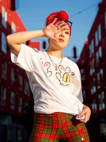 Cat streetwear graphic tee by Japanese artist Grape Brain.