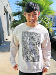 Model wearing a manga panel sweater.