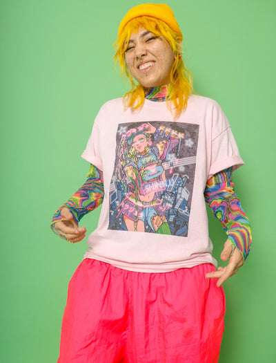 Cyberfunk raver girl party apparel.