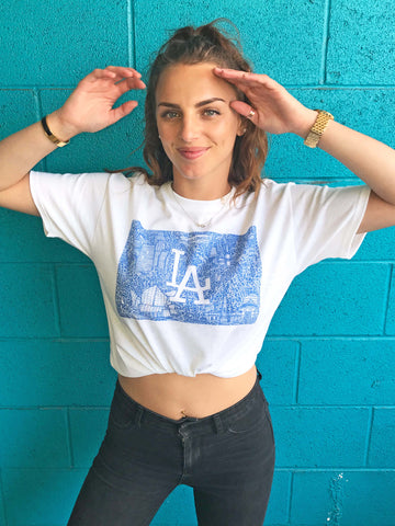 Cool Los Angeles illustration on a white graphic t-shirt.
