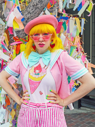 Kawaii pink Harajuku crepe graphic t-shirt.