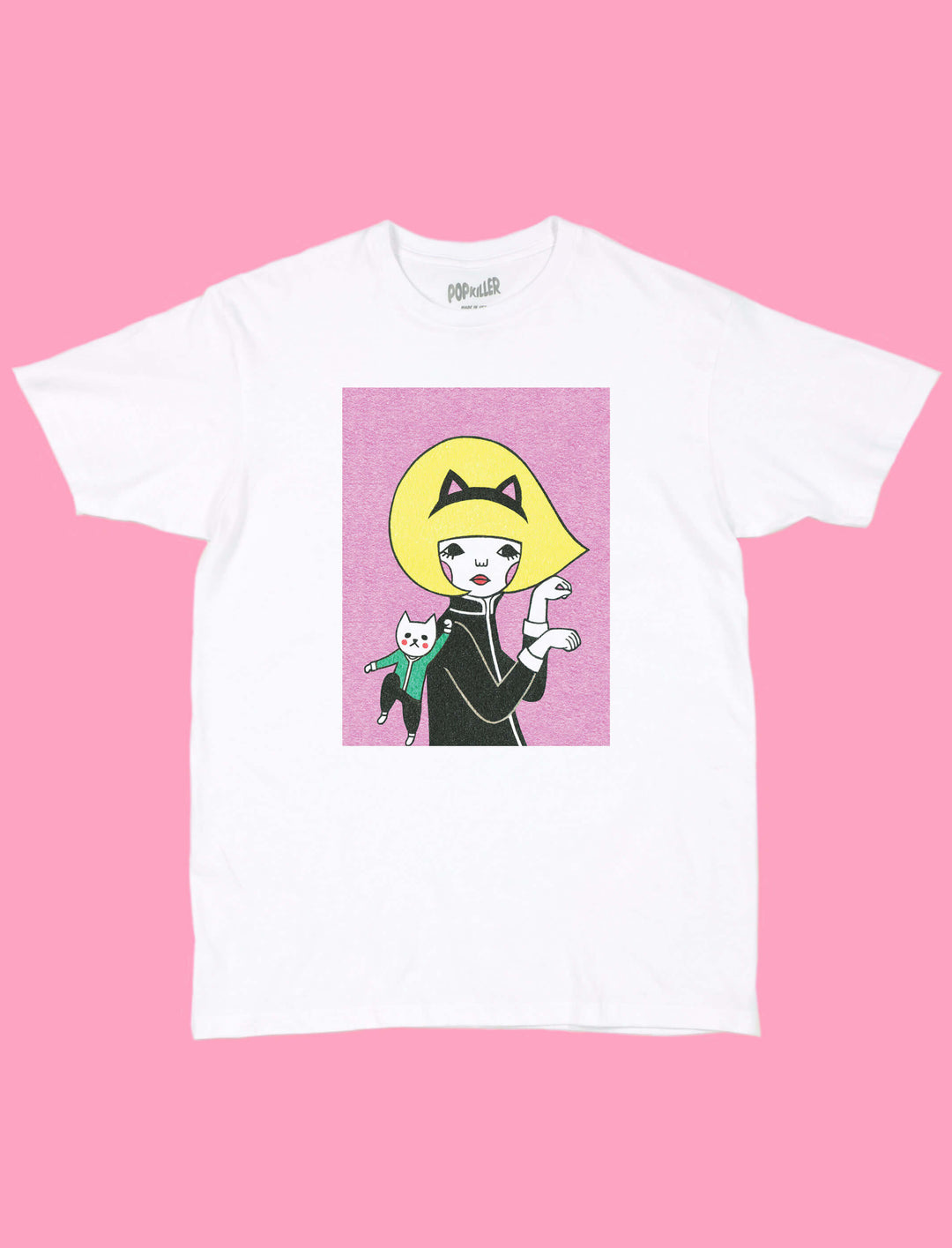 Kawaii cat fight graphic t-shirt.