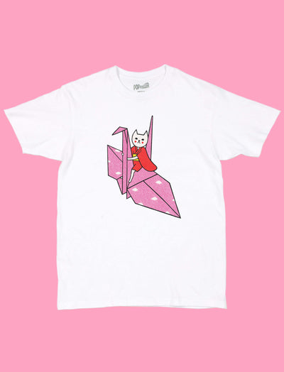 Origami cat graphic t-shirt.