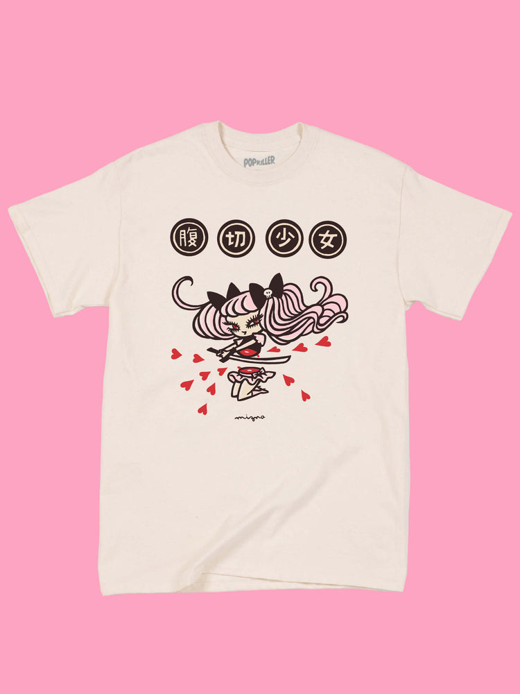 Creepy cute yandere anime girl graphic t-shirt.