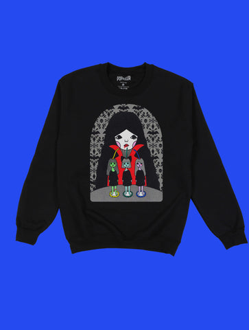 Kawaii goth vampire boss babe drinking blood black graphic sweater.