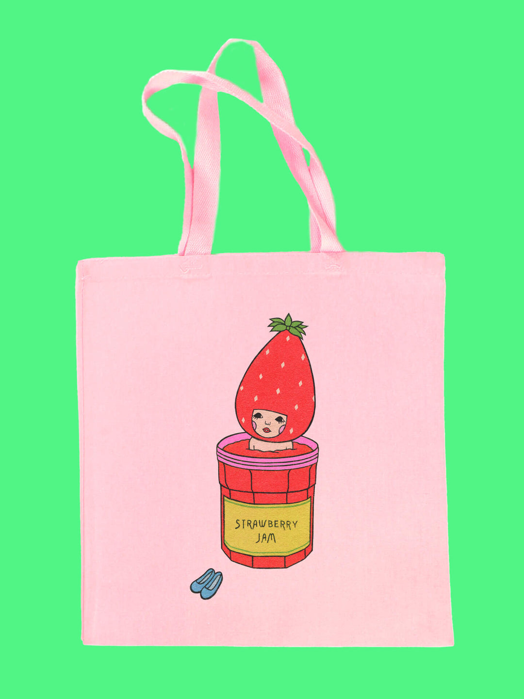 Pink strawberry anime tote bag.