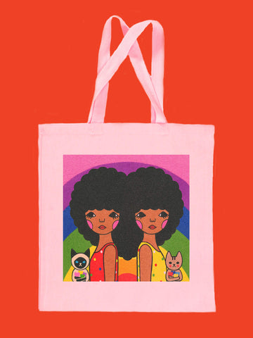 Kawaii Black women pink tote bag.