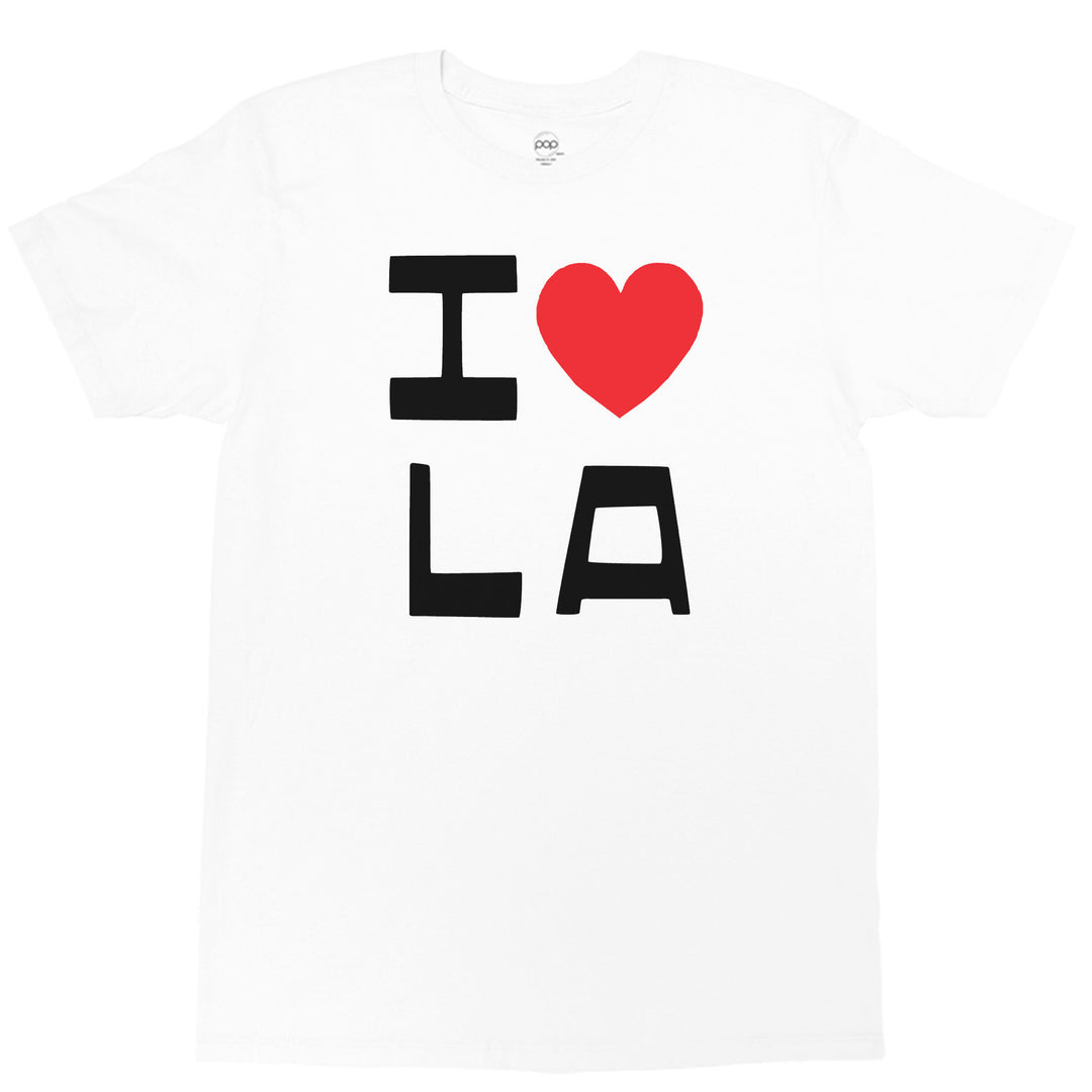 White modern love Los Angeles graphic t-shirt by LA brand Popkiller.