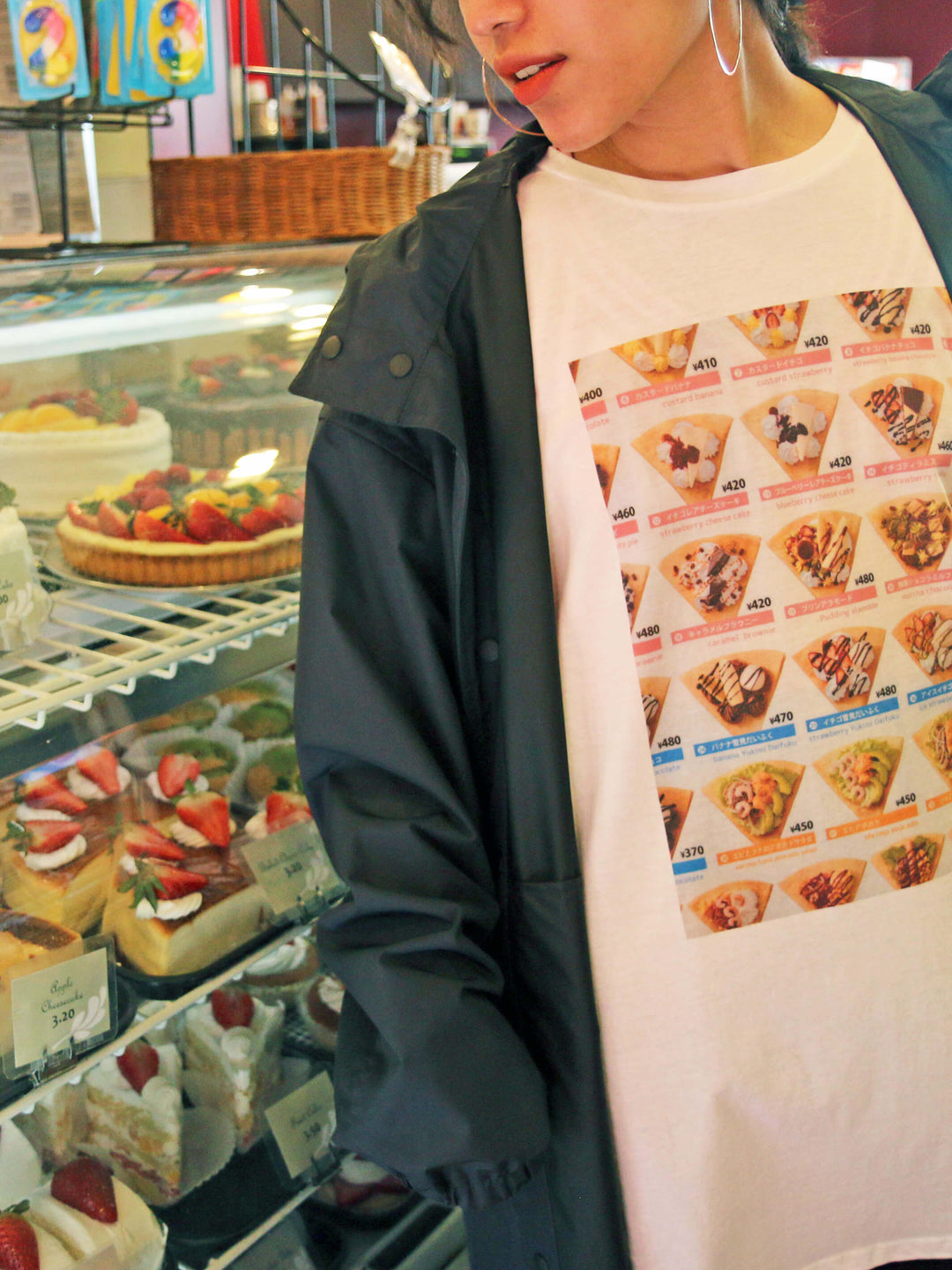 White graphic tee with a Japanese crepe photo by Los Angeles brand Popkiller.