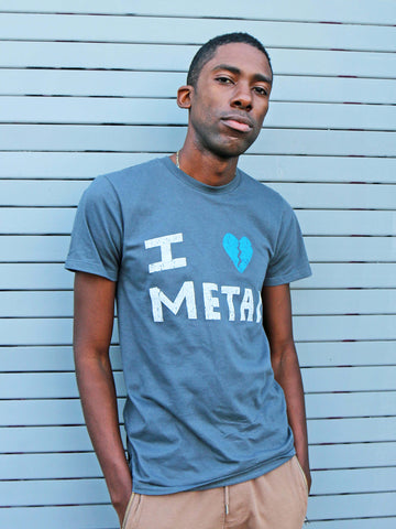 Grey Elliott Smith I Heart Metal graphic tee by Los Angeles brand Popkiller.