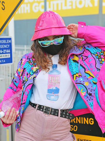 White vaporwave graphic tee by Los Angeles brand Popkiller.