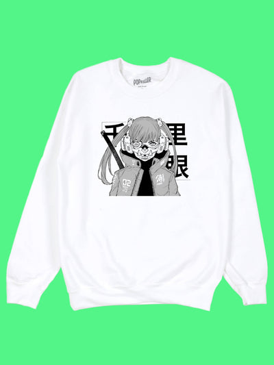 White Cyberpunk anime girl sweatshirt by Japanese artist Acky Bright.