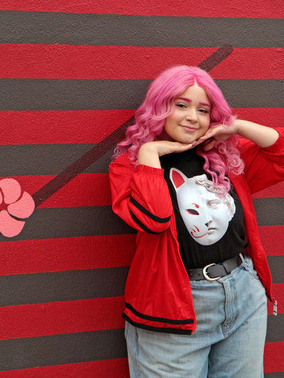 Black vaporwave kitsune graphic tee by Los Angeles brand Popkiller.