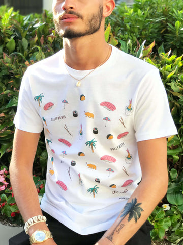 Los Angeles sushi and taco graphic t-shirt.