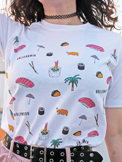 California sushi and taco graphic tee.