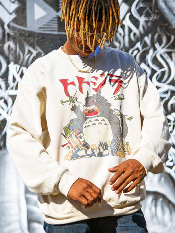 Model wearing a Totoro graphic sweater.