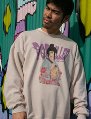 Model wearing an anime girl in traditional japanese kimono with a sword designed t-shirt.