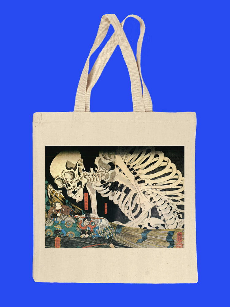 Ancient Japanese skeleton tote bag.