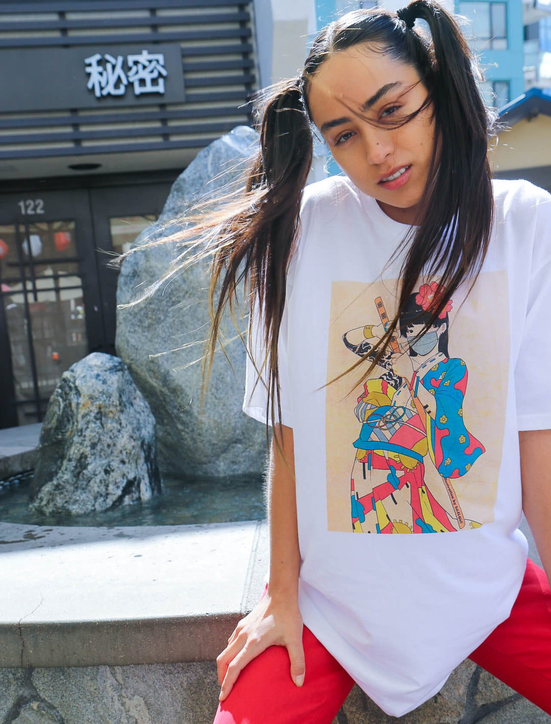 Showa era traditional samurai girl t-shirt design by Sci Fi Girl.