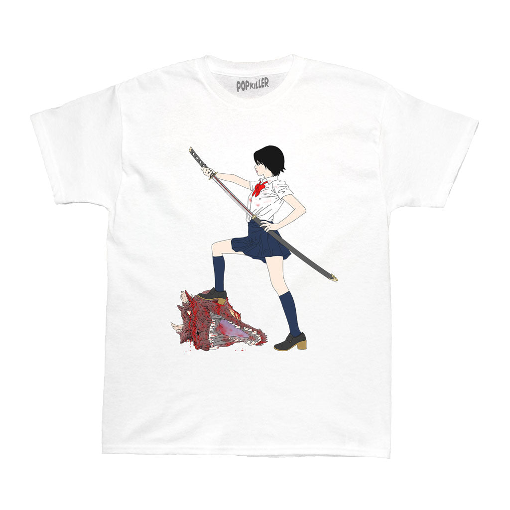 Dragon slayer samurai girl graphic t-shirt.