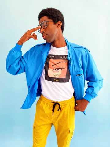 Vaporwave anime graphic t-shirt.