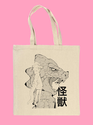 Kaiju anime girl tote bag.