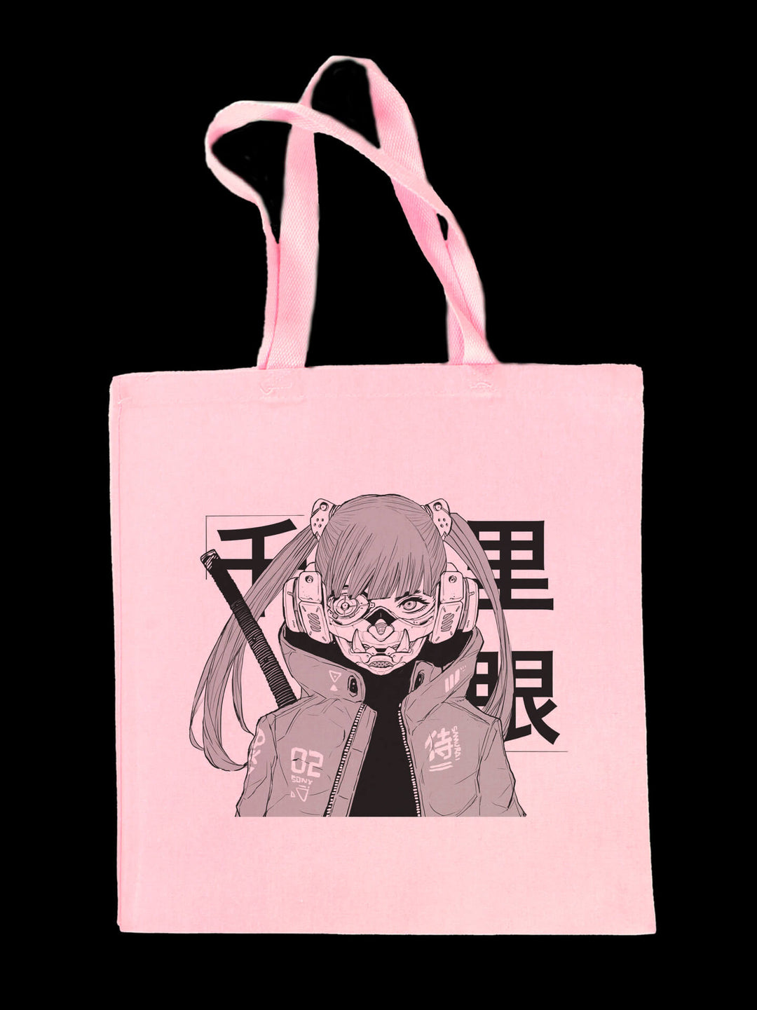 Pink masked anime girl tote bag.