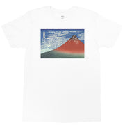 White Japanese ukiyo-e red fuji graphic t-shirt by LA brand Popkiller.