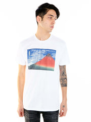 White Japanese ukiyo-e fuji graphic tee by Los Angeles brand Popkiller.