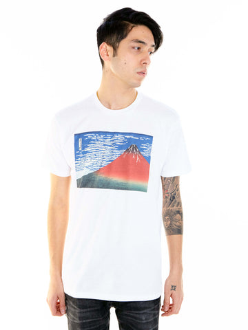 White Japanese ukiyo-e fuji graphic tee by Los Angeles brand Popkiller.