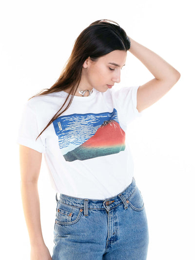 Ukiyo-e red Mt. Fuji graphic t-shirt.