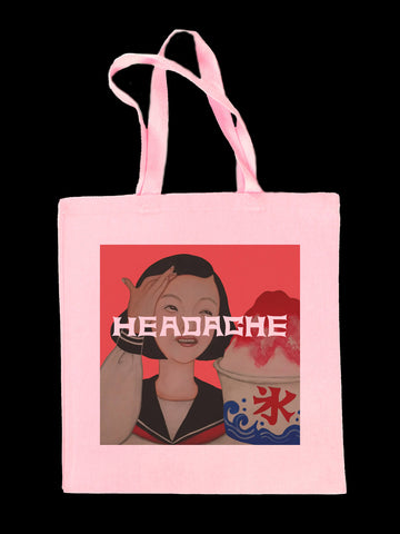 Pink retro Japanese schoolgirl eating shaved ice tote bag.