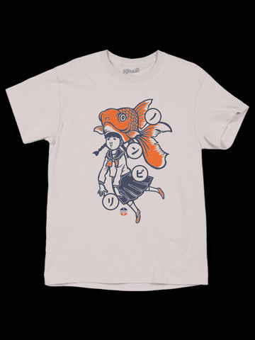 Koi fish school girl graphic tee by Japanese artist Anraku.